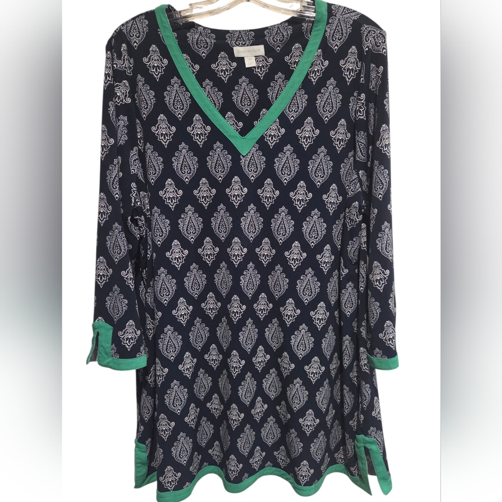 Beautiful Like New Navy & Green Charter Club Tunic Size 2X.